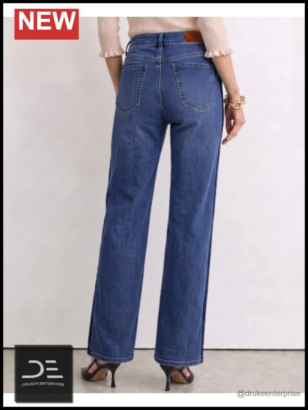 High Waisted Straight Leg Jeans with Tuxedo Stripe